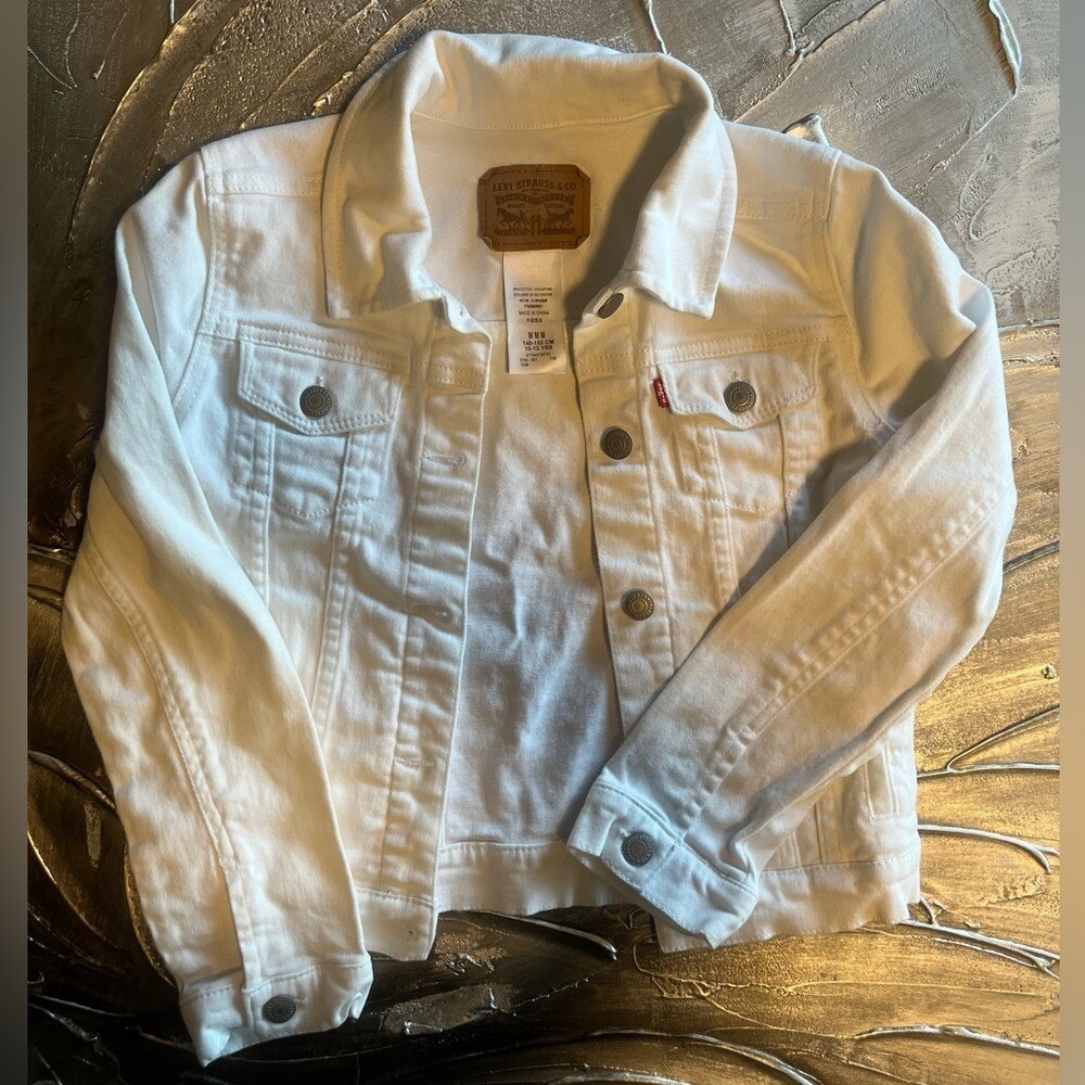 Levi's Classic White Denim Button Up Long Sleeve Jacket -Youth Size Medium 10-12